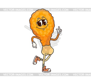 Groovy fast food chicken leg, drumstick character - vector clip art