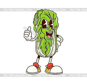Groovy Chinese cabbage vegetable cartoon character - vector image