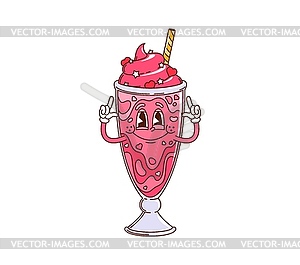 Cartoon groovy milkshake character for Valentine - vector image