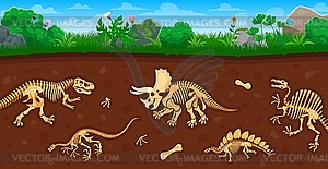 Archeology and paleontology dino fossil in soil - vector clipart