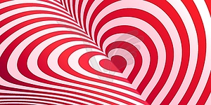 Heart tunnel background with hypnotic stripes - vector image