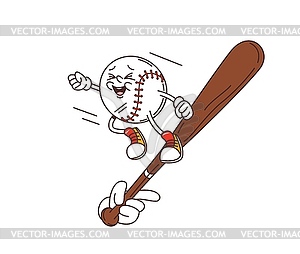 Cartoon retro groovy baseball ball character, bat - vector EPS clipart