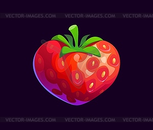 Cartoon heart strawberry for game asset berry - vector image