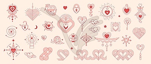 Boho valentine esoteric celestial mystic symbols - vector clipart