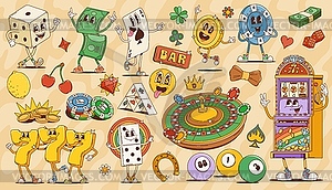 Cartoon groovy casino and gambling game characters - vector clipart