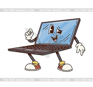 Groovy computer notebook laptop cartoon character - royalty-free vector image