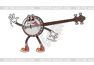 Cartoon banjo groovy musical instrument character - vector image