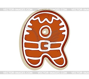 Christmas font gingerbread cookie biscuit letter R - vector clip art