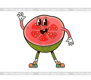 Cartoon groovy half guava fruit friendly character - vector image