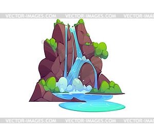 Cartoon waterfall and water splashing cascade - vector image