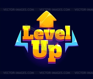 Level up game reward, rate icon with glowing arrow - vector clipart