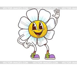 Groovy daisy chamomile flower cartoon character - royalty-free vector image