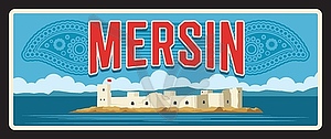 Mersin Turkish province retro travel plate, Turkey - royalty-free vector image