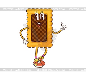 Cartoon cookie funny groovy dessert character - vector image