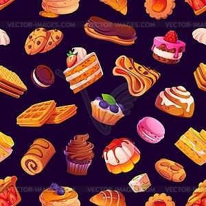 Cartoon confectionery and pastry seamless pattern - vector clipart