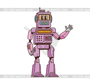 Cartoon retro groovy robot character with antenna - vector clipart