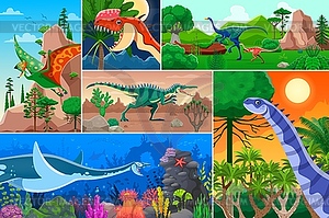 Prehistoric dinosaurs collage, cartoon set - vector clipart