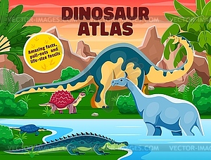 Atlas book cover, prehistoric dinosaurs, reptiles - stock vector clipart