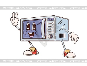 Microwave retro groovy kitchenware character - vector clip art