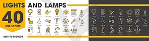 Lights and lamps outline icons, signs set - vector image
