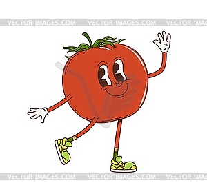 Cartoon groovy tomato vegetable retro character - vector clipart