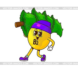 Groovy vitamin B2 character with Christmas tree - vector clipart