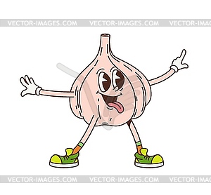 Cartoon groovy garlic cheerful vegetable character - stock vector clipart