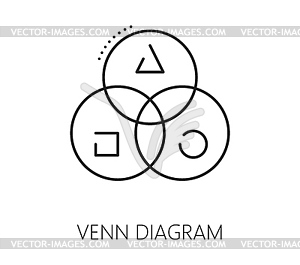 Finance data analytics, venn diagram line icon - vector clipart