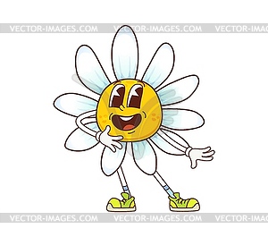 Groovy daisy chamomile flower bloom character - vector image