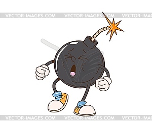 Cartoon retro groovy bomb character with lit fuse - stock vector clipart