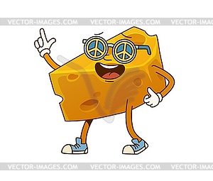 Cartoon groovy cheese piece happy character - vector clip art