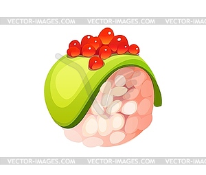 Cartoon temari Japanese sushi roll with roe - vector clip art