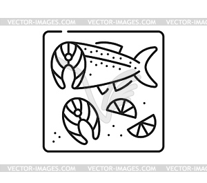 Salmon fish meat preparation thin line icon - vector image