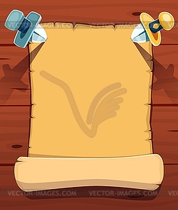 Pirate scroll paper with blades stuck in it - royalty-free vector image