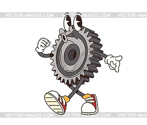 Cartoon retro groovy car gear happy character - vector image