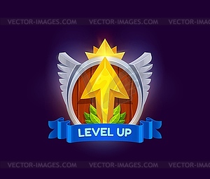 Level up award badge or reward icon game asset - vector image