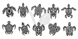 Maori tribal turtle reptile animal tattoo signs - vector image