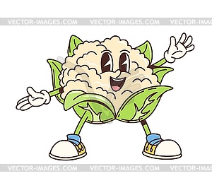 Cartoon groovy cauliflower cabbage character - vector image