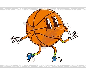 Groovy basketball sport ball cartoon character - vector image