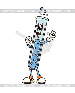 Cartoon groovy school test tube flask character - vector image