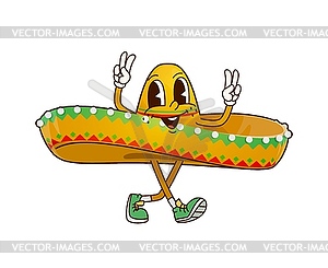 Funny groovy Mexican sombrero hat character - vector clipart