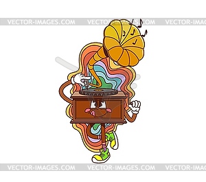 Cartoon groovy gramophone musical instrument - vector image