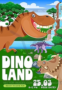 Dino park flyer, prehistoric dinosaurs, waterfall - royalty-free vector image