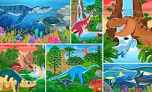 Prehistoric dinosaur characters, Jurassic collage - vector clipart