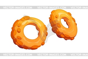 Cartoon onion rings fast food crunchy tasty meal - vector image