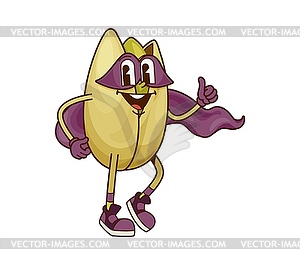 Groovy superhero pistachio nut happy character - vector clipart