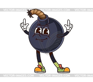 Cartoon bomb with wick groovy funny character - vector image