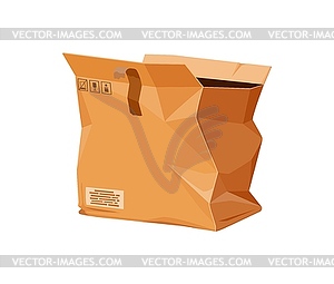 Damaged crumpled box, crushed ripped cargo parcel - vector clipart