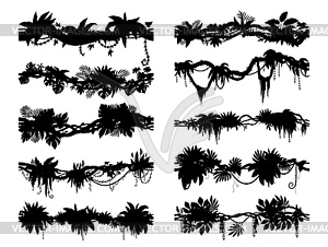 Tropical jungle forest liana branch silhouettes - vector clipart