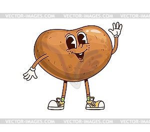 Groovy potato vegetable character waving hand - stock vector clipart